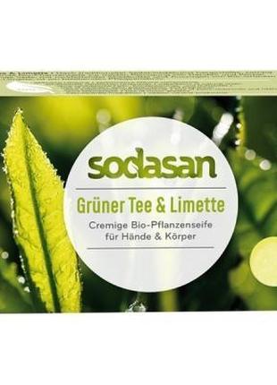 Твердое мыло Sodasan органическое антибактериальное Зеленый ча...