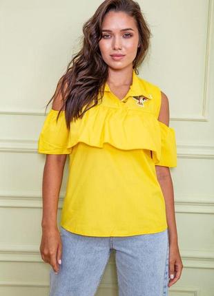 Нарядная блуза с рюшей, желтого цвета, 172r23-1