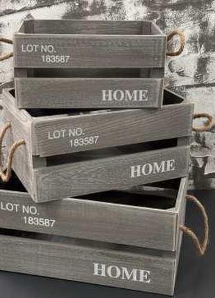 Дерев'яні ящики сірого кольору "Home". 35х25х17см / Дерев'яні ...