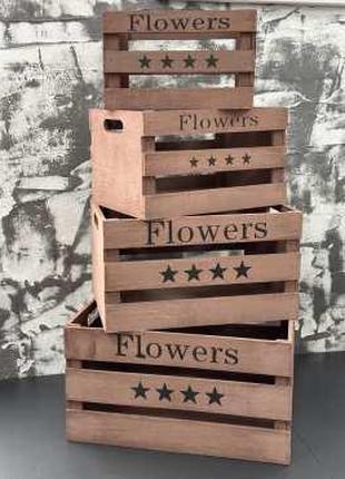 Дерев'яні ящики коричневого кольору "Flowers". 40х31х22см / Де...