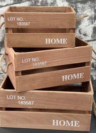 Дерев'яні ящики коричневого кольору "Home". 35х25х17см / Дерев...