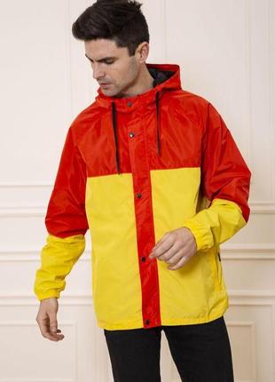 Куртка-ветровка мужская с капюшоном, цвет красно-желтый, 131r0...