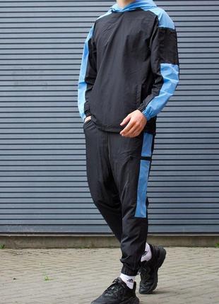 Спортивный костюм н5123 плашевка черно-голубой очень легкая тк...