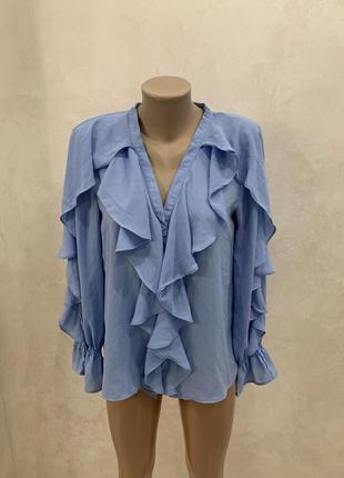 Шикарна блуза блузка з рюшами zara голуба жіноча