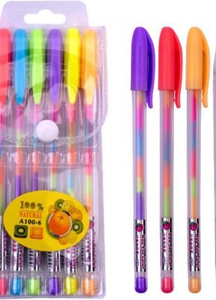 Набір ручок гелевих різнокольорових 6 кольорів a-100-6