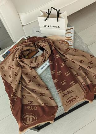 Палантин шарф chanel двусторонний коричнево-бежевый