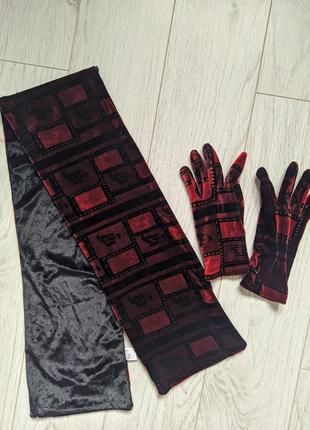 Комплект з оксамиту кольоровий (шарф+рукавички)