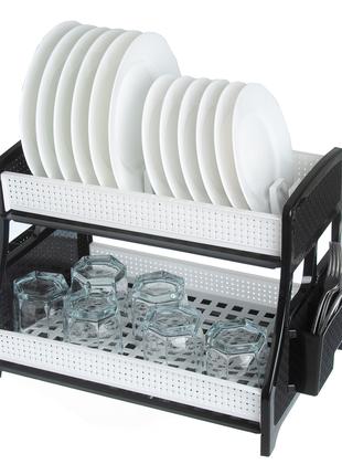 Сушка для посуду 2 ярусна, з 2-ма піддонами, R-Plastic чорно-біла