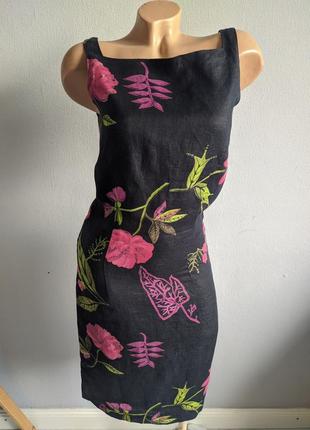 Сукня сарафан із 100% льону, квітковий принт.