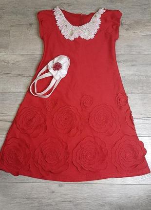 Красное детское праздничное платье для девочки 5 - 8 лет с кор...