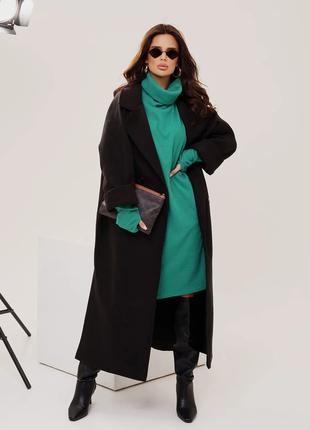Черное кашемировое пальто с разрезами, размер S