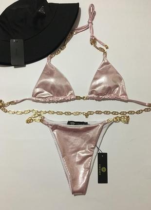 Купальник раздельный versace розовый lux версаче брендовый бикини