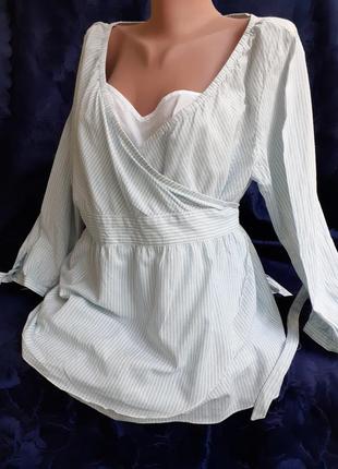 Блуза с майкой maternity на запах 100% хлопок с поясом и баско...