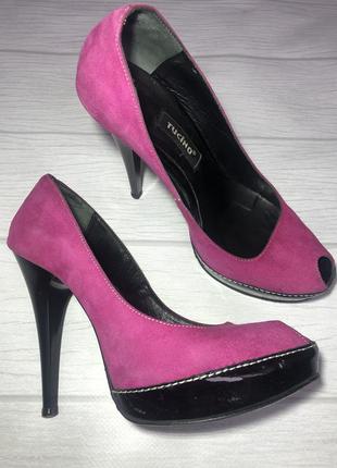 Женские розовые, натуральные внутри и с наружи замшевые туфли