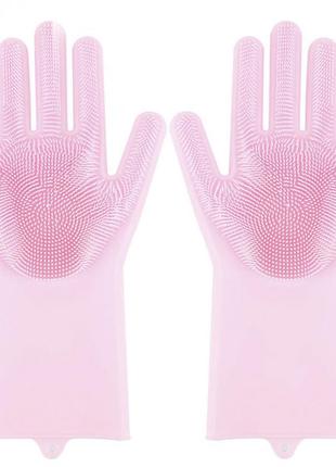 Силиконовые перчатки magic silicone gloves pink для уборки чис...