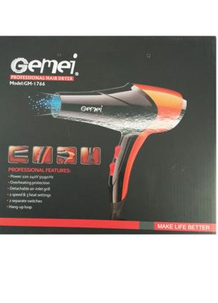 Фен для сушіння та укладання волосся Gemei GM-1766 потужність ...