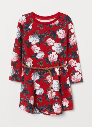 Платье для девочки h&m с длинным рукавом поясом цветочным прин...