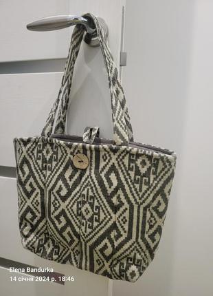 Ткань сумочка с древесной фурнитурой