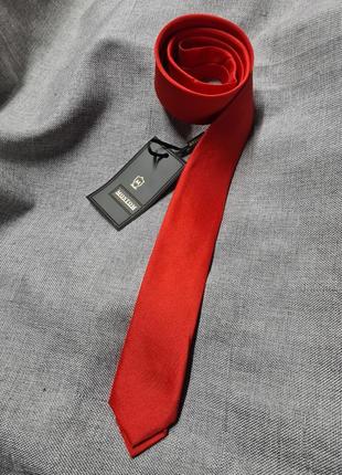 Галстук красный однотонный, мужской узкий галстук, красный гал...