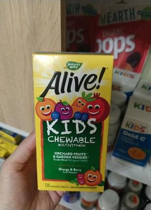 Alive! жевательные мультивитамины для детей, со вкусом апельси...