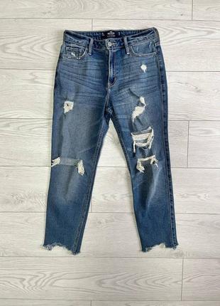 Джинсы рваные hollister high rise slim straight vintage stretch