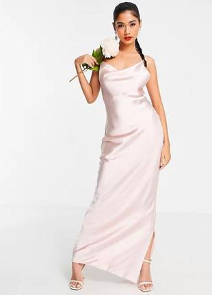 Платье вечернее в бельевом стиле на бретельках asos розовое