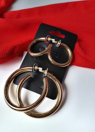 Серьги женские кольца набор 2 пары золотистые