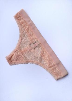 Трусики-стринги жіночі мереживні victoria's secret pink персикові