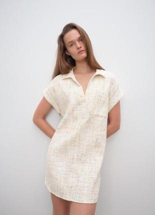 Сукня текстурного плетіння твідова zara плаття