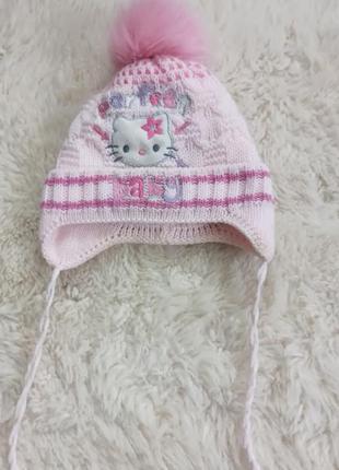 Розовая шапка hello kitty с флисовой подкладкой для девочки 1-...