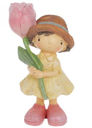 Декоративная статуэтка Девочка с тюльпаном, 18см, цвет - желты...