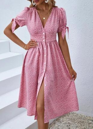 Платье женское розовое белое миди принт