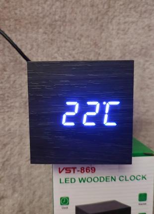Настольные часы с синей подсветкой в виде бруска дерева VST-869-5