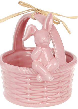Декоративная керамическая корзина Зайка, 16см,цвет - розовый