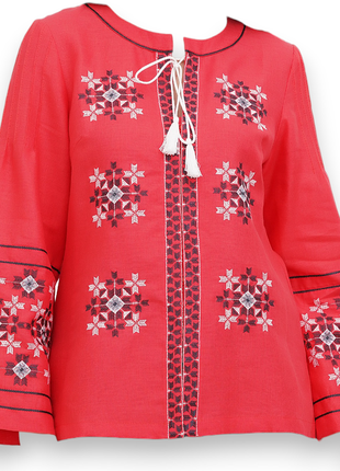 Блуза світлиця червона   вишиванка, льняна, галерея льону, 42-...