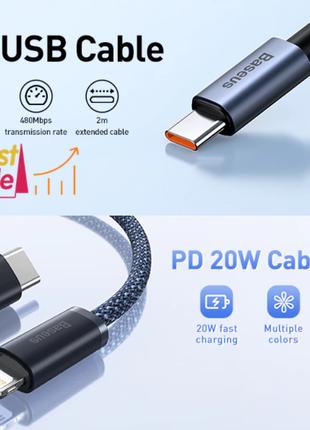 Кабель провод 1 метр Type-C (USB-C) Type-C PD 100W Baseus черн...