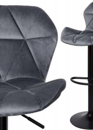 Барний стілець зі спинкою bonro b-087 велюр сіре з чорною основою