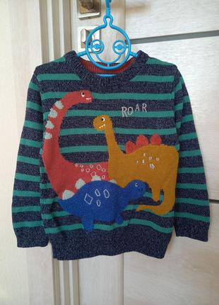 Теплый фирменный свитер кофта свитшот с динозаврами nutmeg для...