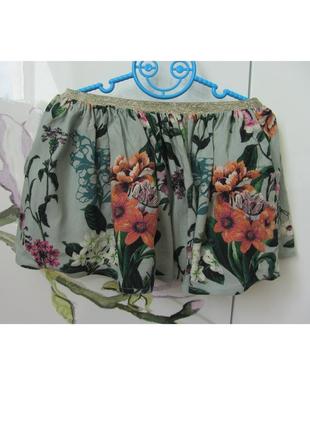Нарядная фирменная юбка с цветами и золотистым на поясе next н...