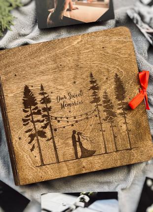 Свадебный деревянный фотоальбом на подарок для близких, девушк...