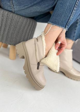 Кожаные зимние сапожки ❄️ ботинки на меху низкие боты зима