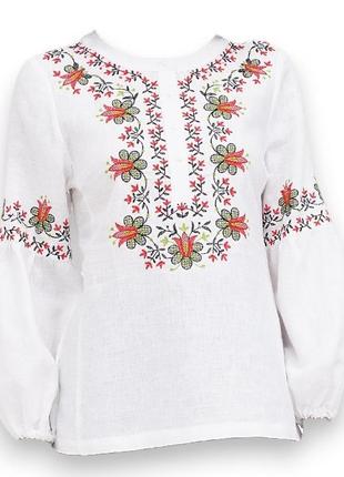Блуза павильна белая с вышивкой, льняная галерея льна, 42-54рр