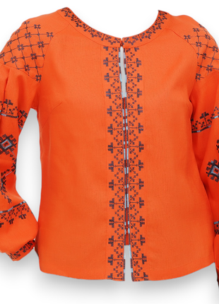 Блуза бистриця помаранчева вишиванка, льняна, галерея льону, 4...