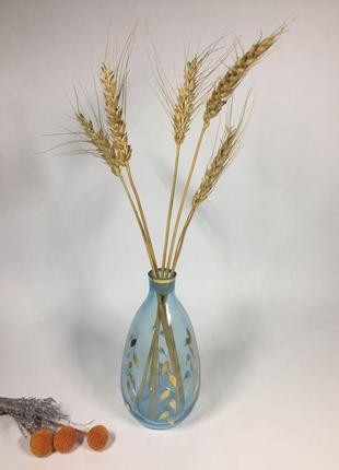 Стеклянная ваза для декора, цветов голубое стекло позолота н4030