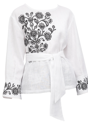 Блуза галина белая с вышивкой, льняная, галерея льна, 44-54рр.