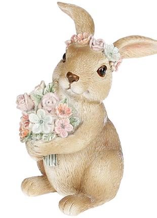Декоративнаая фигурка Кролик с цветами, 11см, цвет - розовый