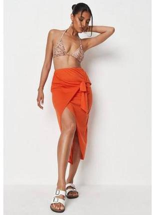Легкая оранжевая юбка миди на запах missguided