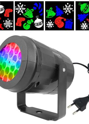 Новогодний лазерный проектор 1 режим 16 рисунков, 1367-3 / Про...