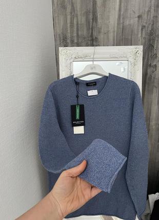 Голубой шерстяной джемпер мужской пуловер стильная вязаная коф...