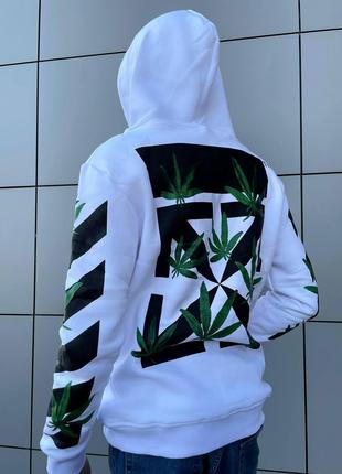 Утеплений худі OFF-WHITE CANNABIS White білий худак офф вайт н...